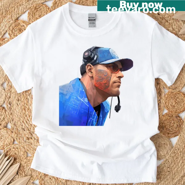 Modern art graphic of Dan Campbell on a Detroit football T-shirt