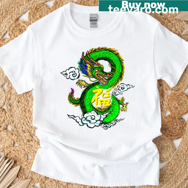 Dragon graphic representing wealth and abundance on a T-shirt