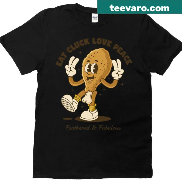 Cartoon fried chicken drumstick graphic on a humorous shirt.