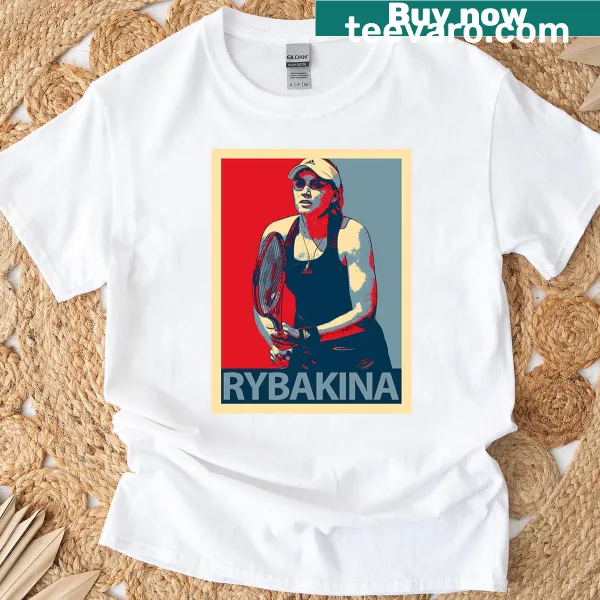 T-shirt celebrating tennis player Elena Rybakina with dynamic design.