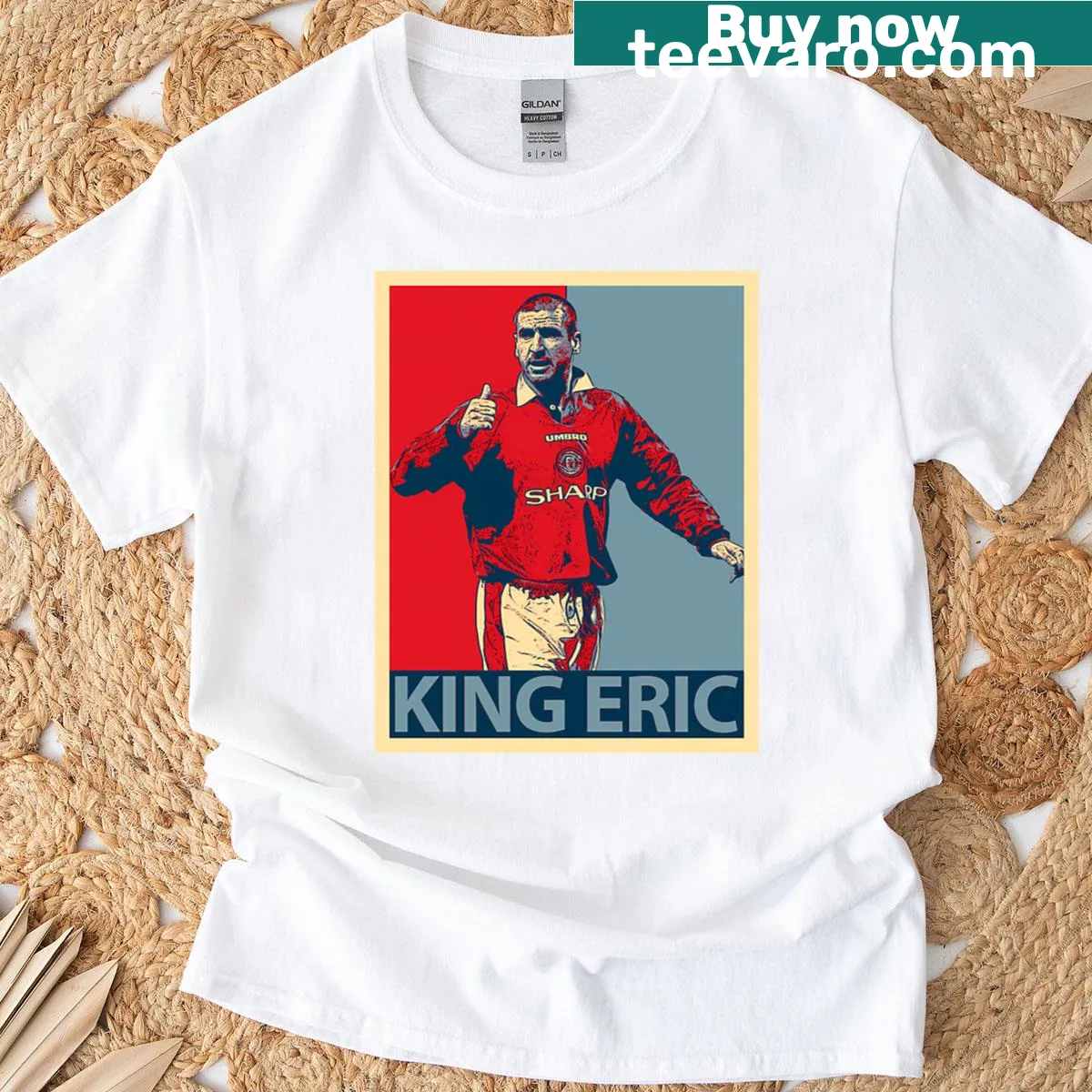 Illustration of Eric Cantona on a vintage-style T-shirt — on a men's t-shirt
