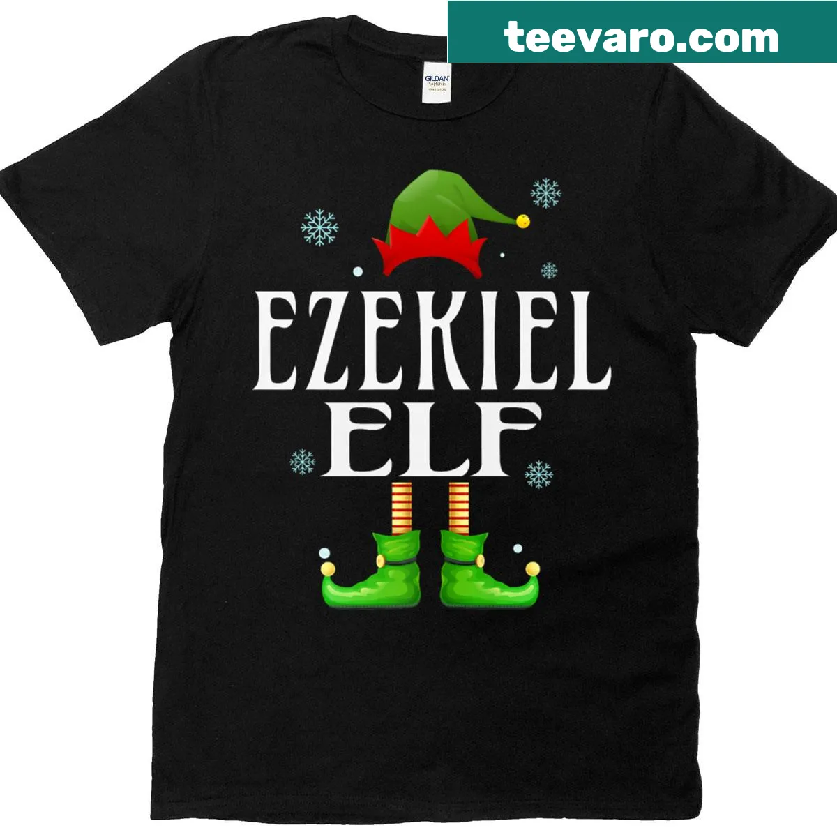Funny Christmas shirt featuring Ezekiel the Elf design — on a men's t-shirt
