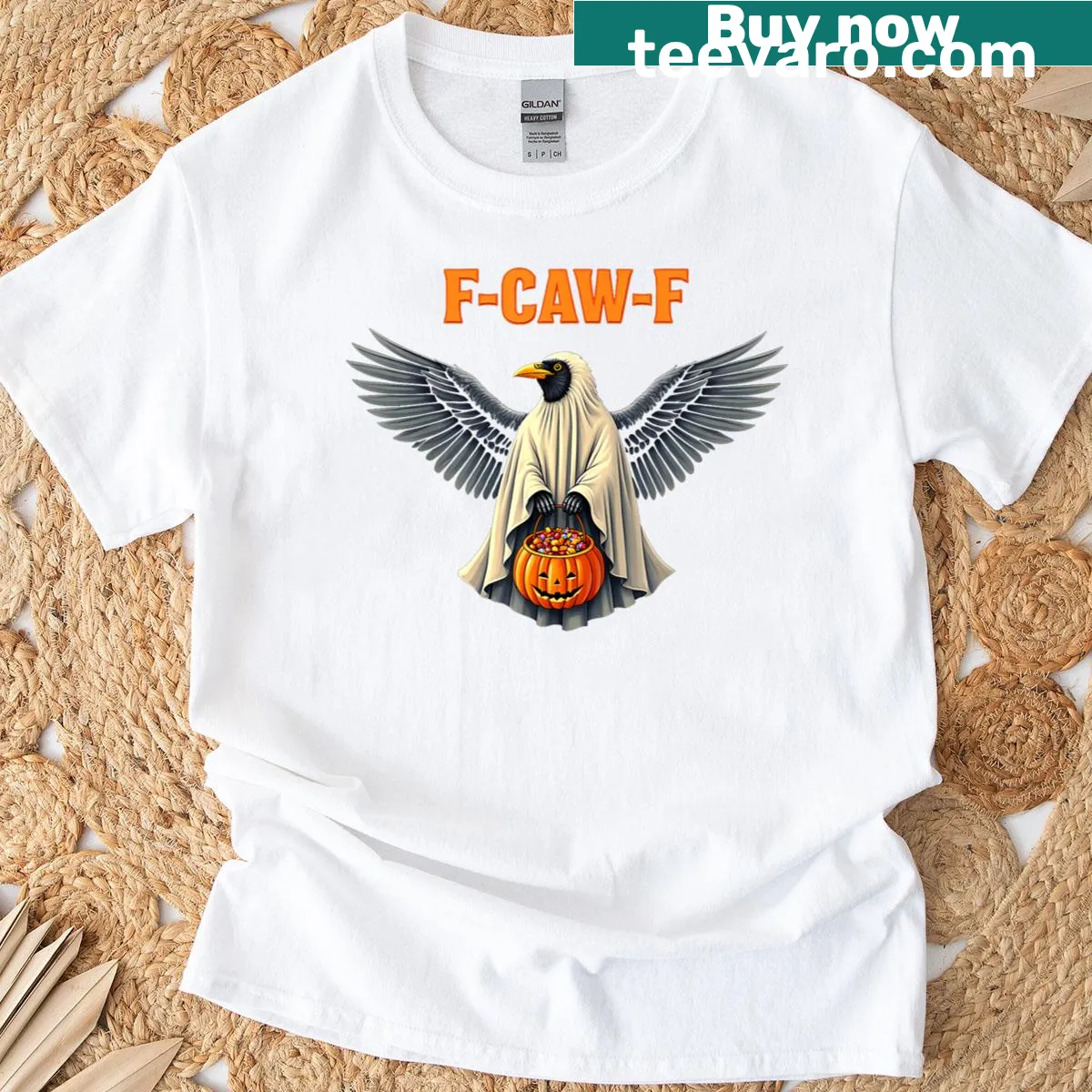 Humorous crow graphic T-shirt with dark humor text — on a men's t-shirt