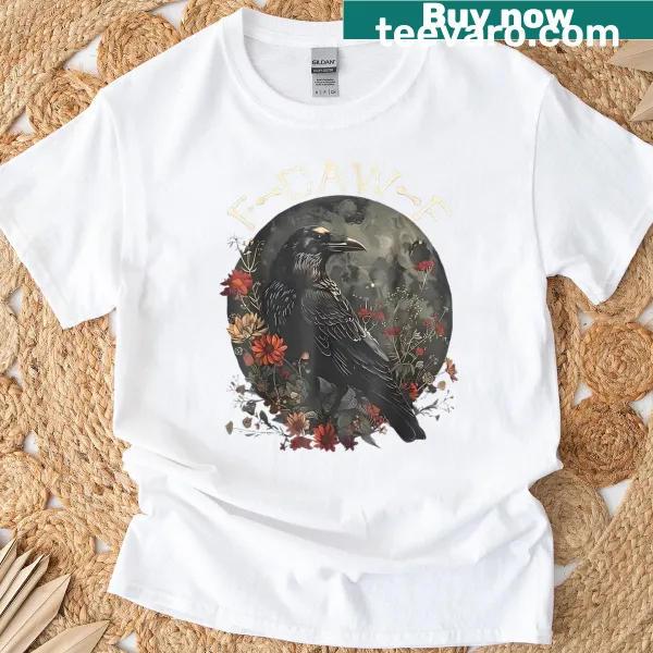 Gothic black crow under a moon with floral design and humorous text