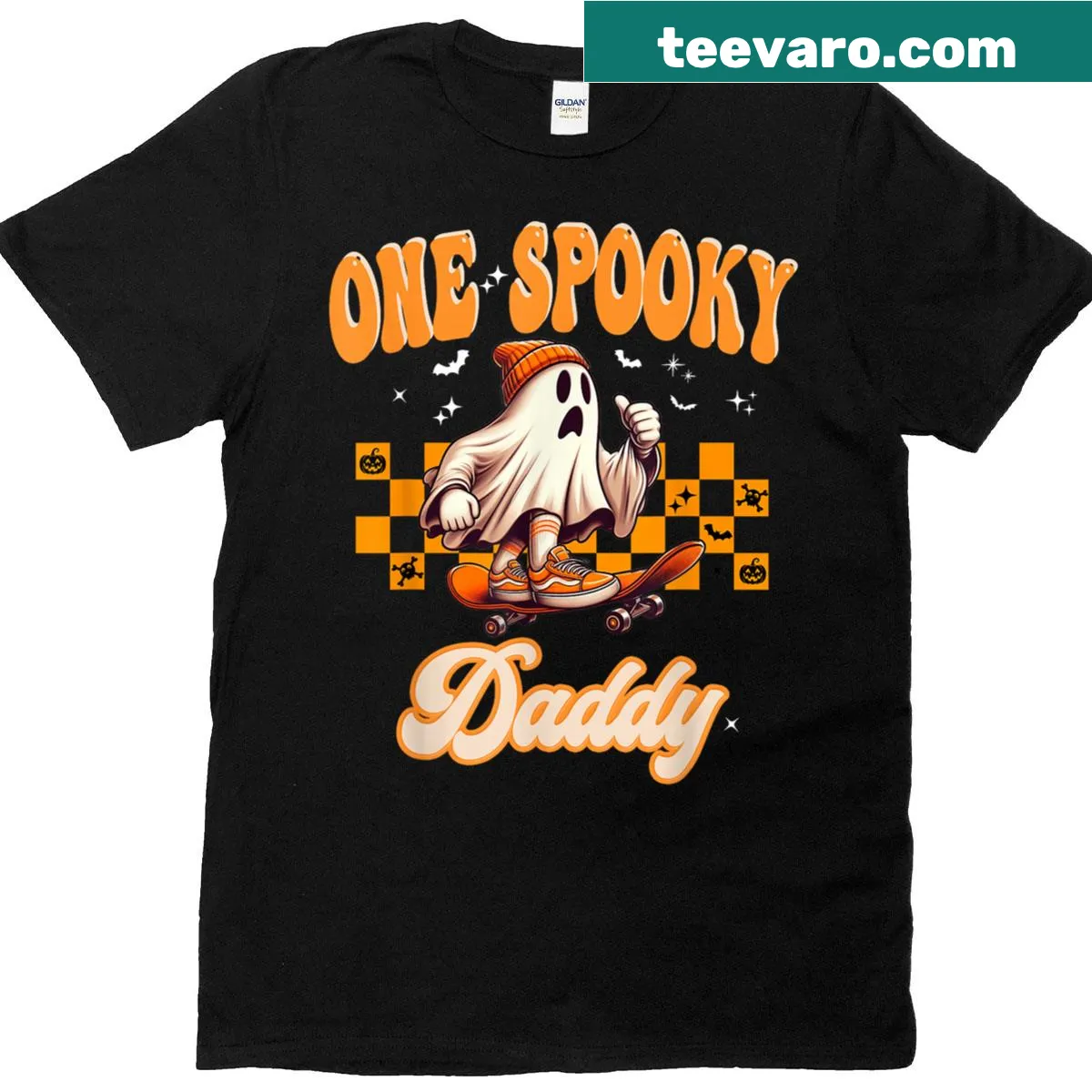 Retro Halloween birthday shirt with skateboard graphic for kids — on a men's t-shirt