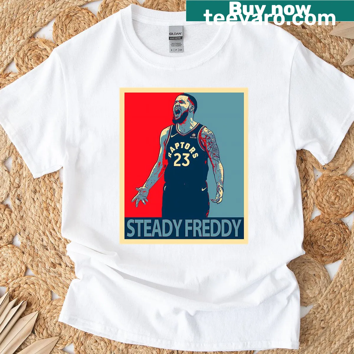 Stylish typography design of Fred Van Vleet on a casual t-shirt. — on a men's t-shirt