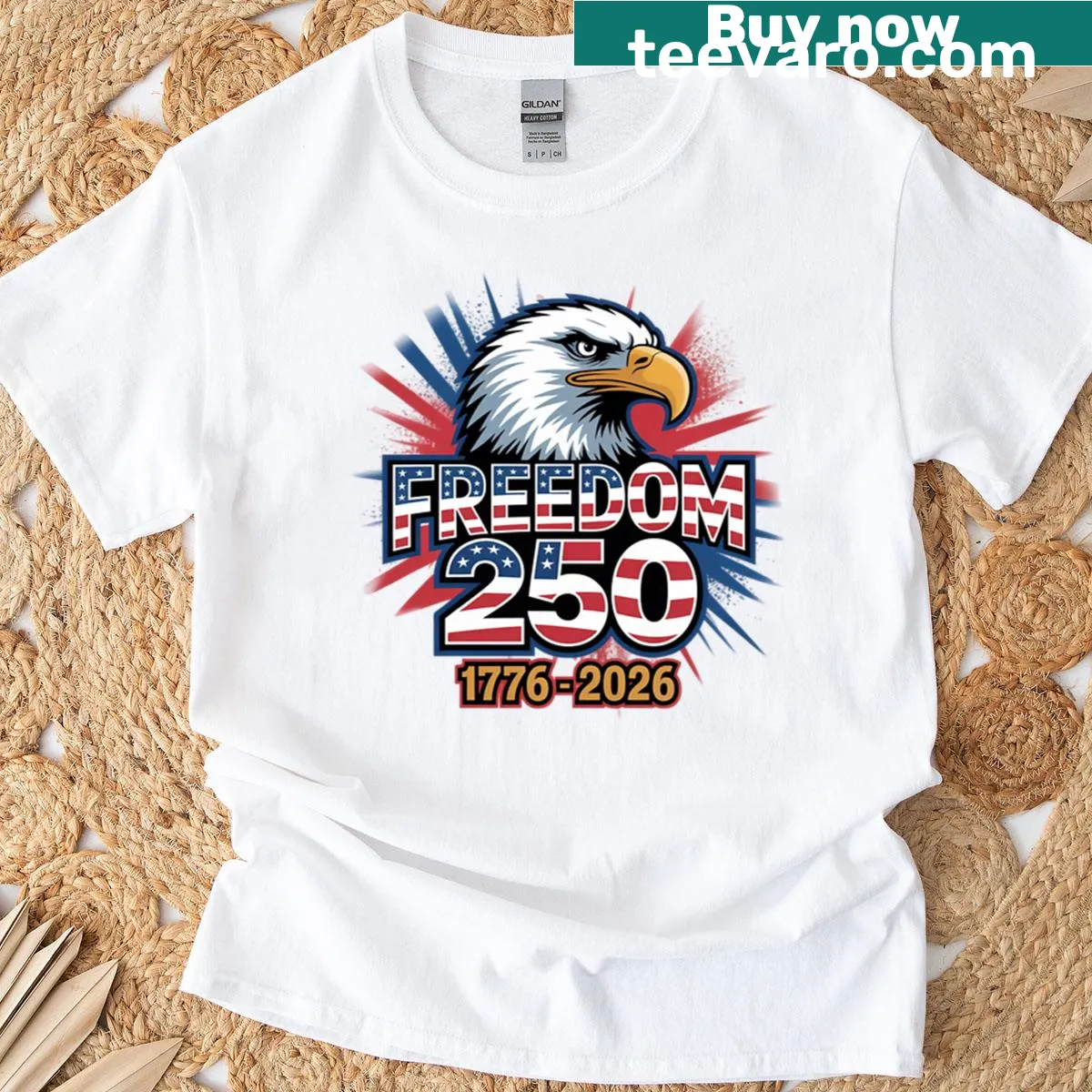 Patriotic T-shirt with eagle and anniversary design — on a men's t-shirt