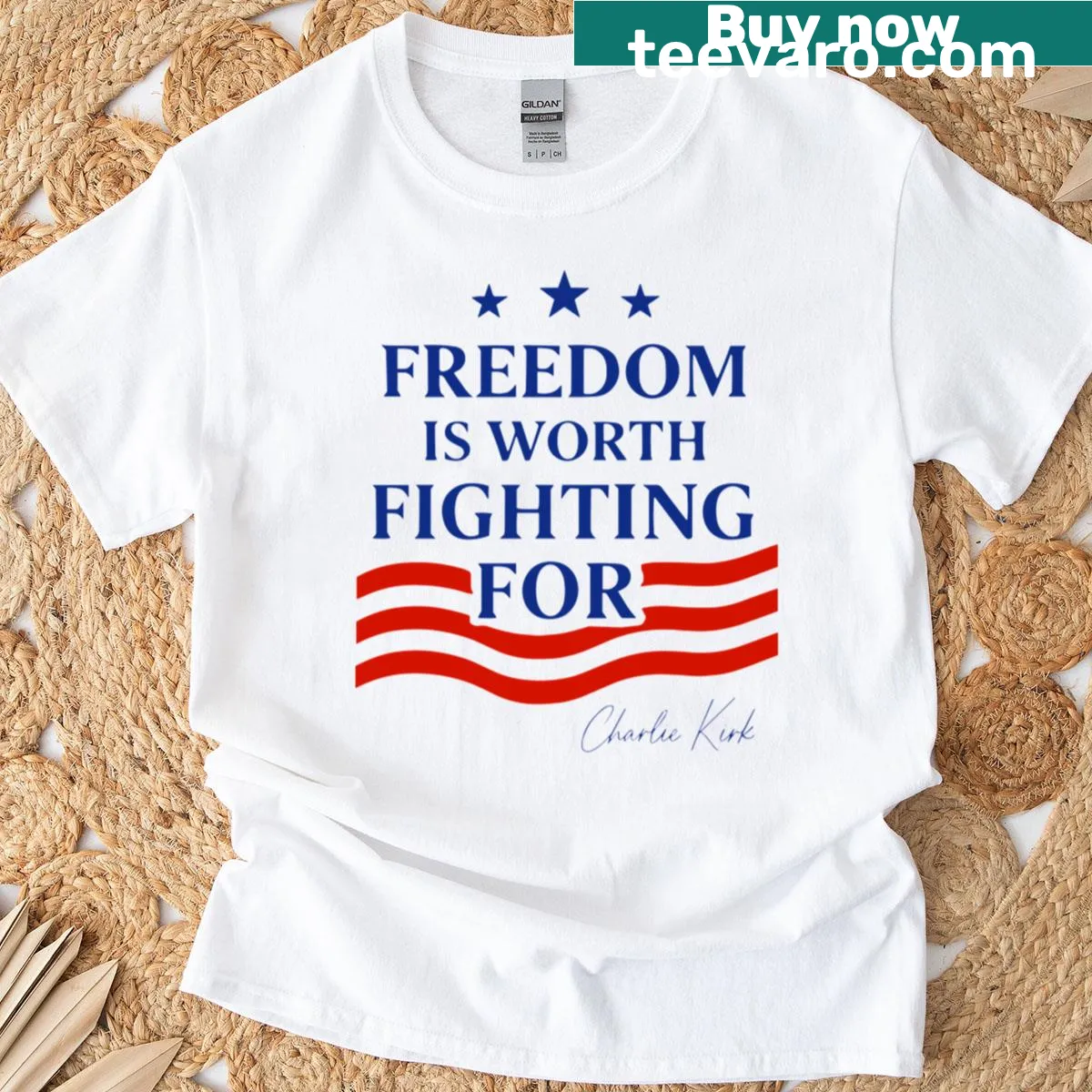 T-shirt with the phrase Freedom Is Worth Fighting For in bold text — on a men's t-shirt