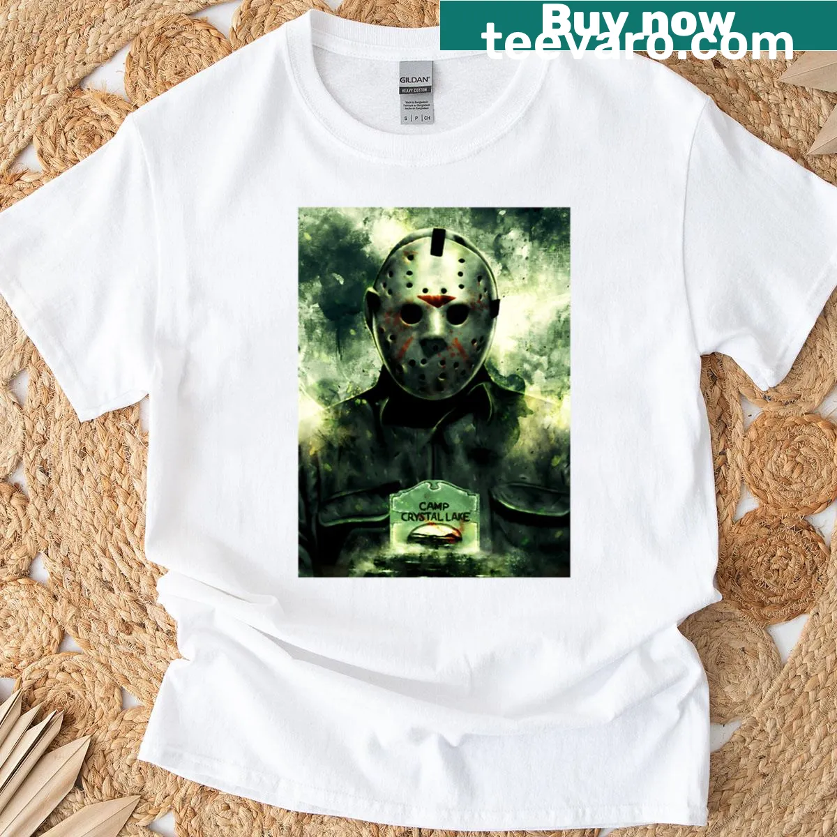 T-shirt featuring an eerie design related to Friday the 13th — on a men's t-shirt