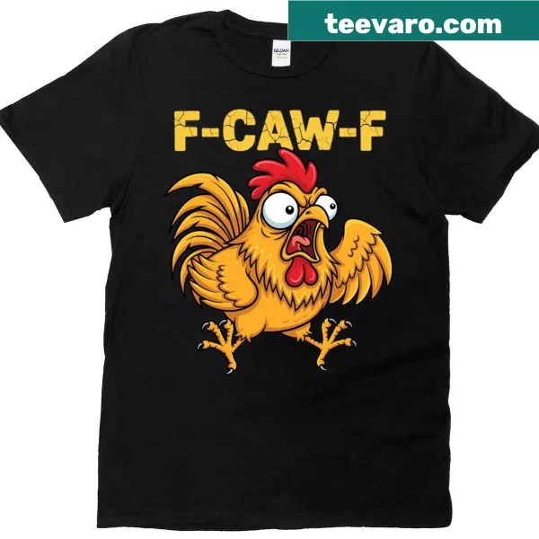 Cartoon angry rooster graphic with humorous text on t-shirt