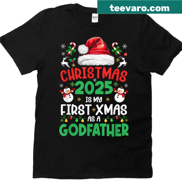 Funny t-shirt celebrating first Christmas as a godfather