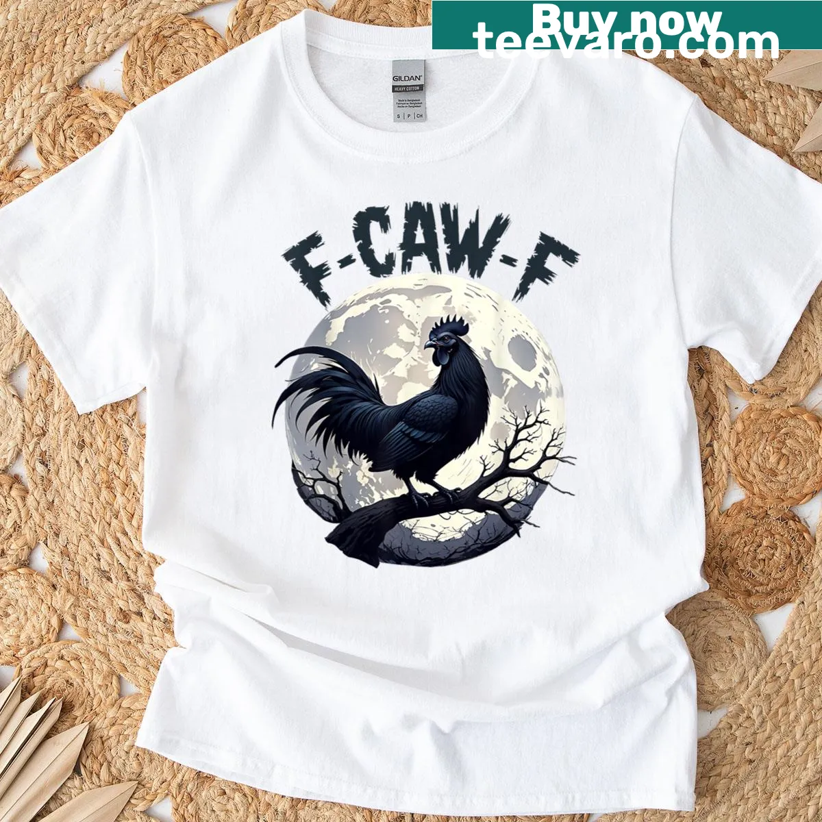Sarcastic quote t-shirt with a cartoon black chicken — on a men's t-shirt