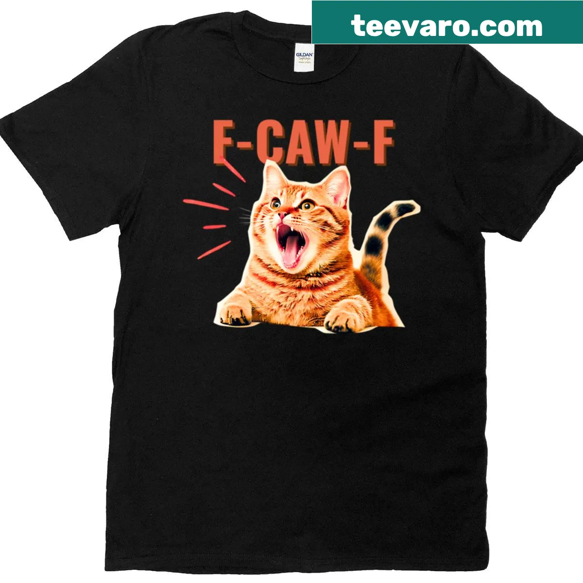 Sarcastic cat graphic t-shirt with humorous text — on a men's t-shirt