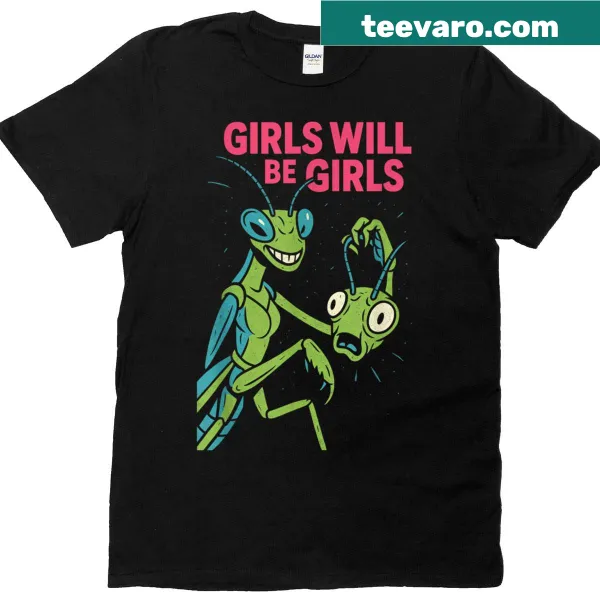 Funny girls praying mantis shirt with whimsical illustration