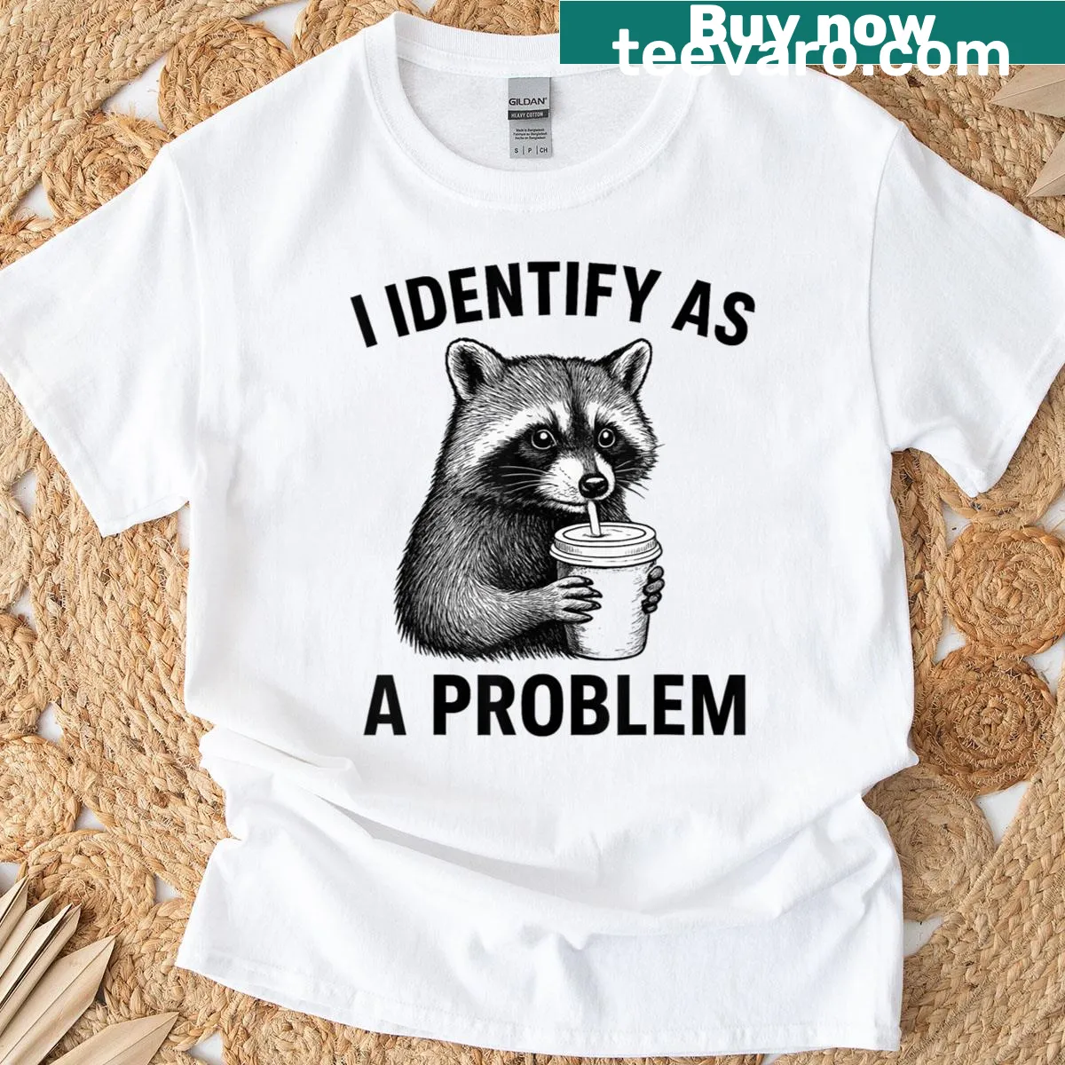 Funny t-shirt with raccoon humor and playful text — on a men's t-shirt