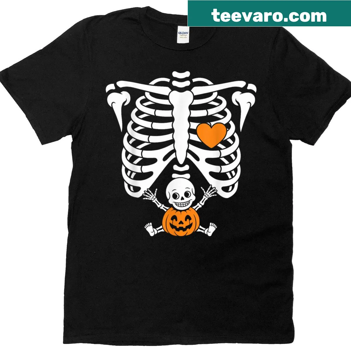 Funny skeleton-themed t-shirt for expecting moms celebrating Halloween — on a men's t-shirt