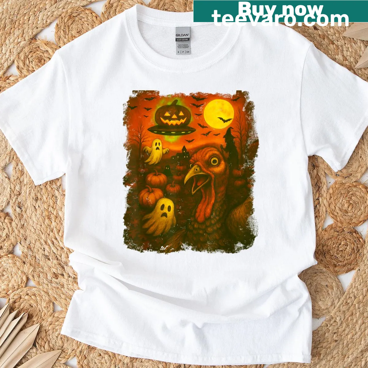 Cartoon turkey taking a selfie for Thanksgiving t-shirt — on a men's t-shirt