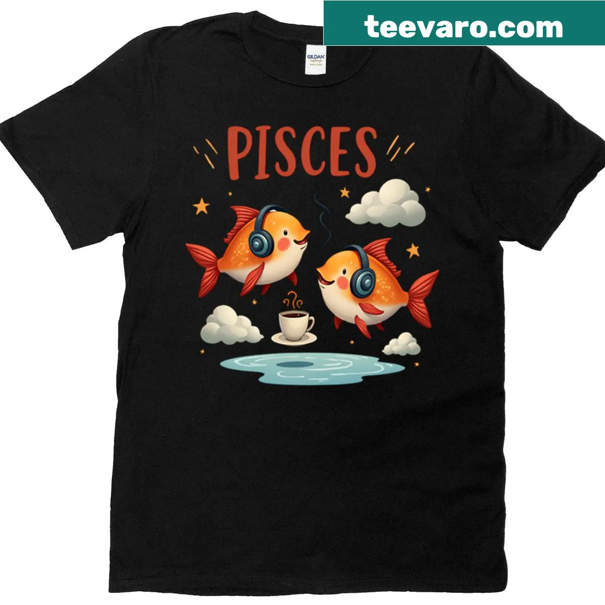 Cartoon Pisces zodiac design t-shirt — on a men's t-shirt