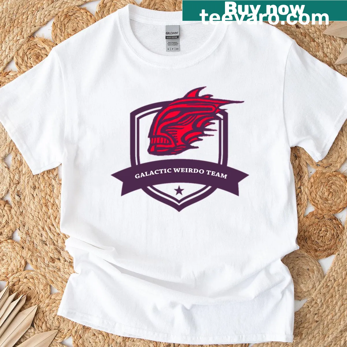 Graphic featuring a whimsical space creature with a humorous vibe — on a men's t-shirt