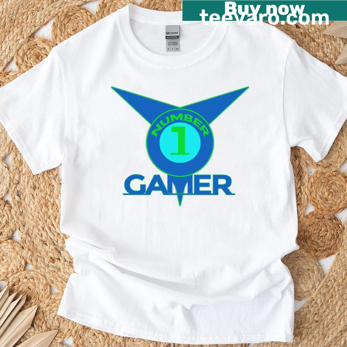 Gaming-themed T-shirt with logo design — on a men's t-shirt