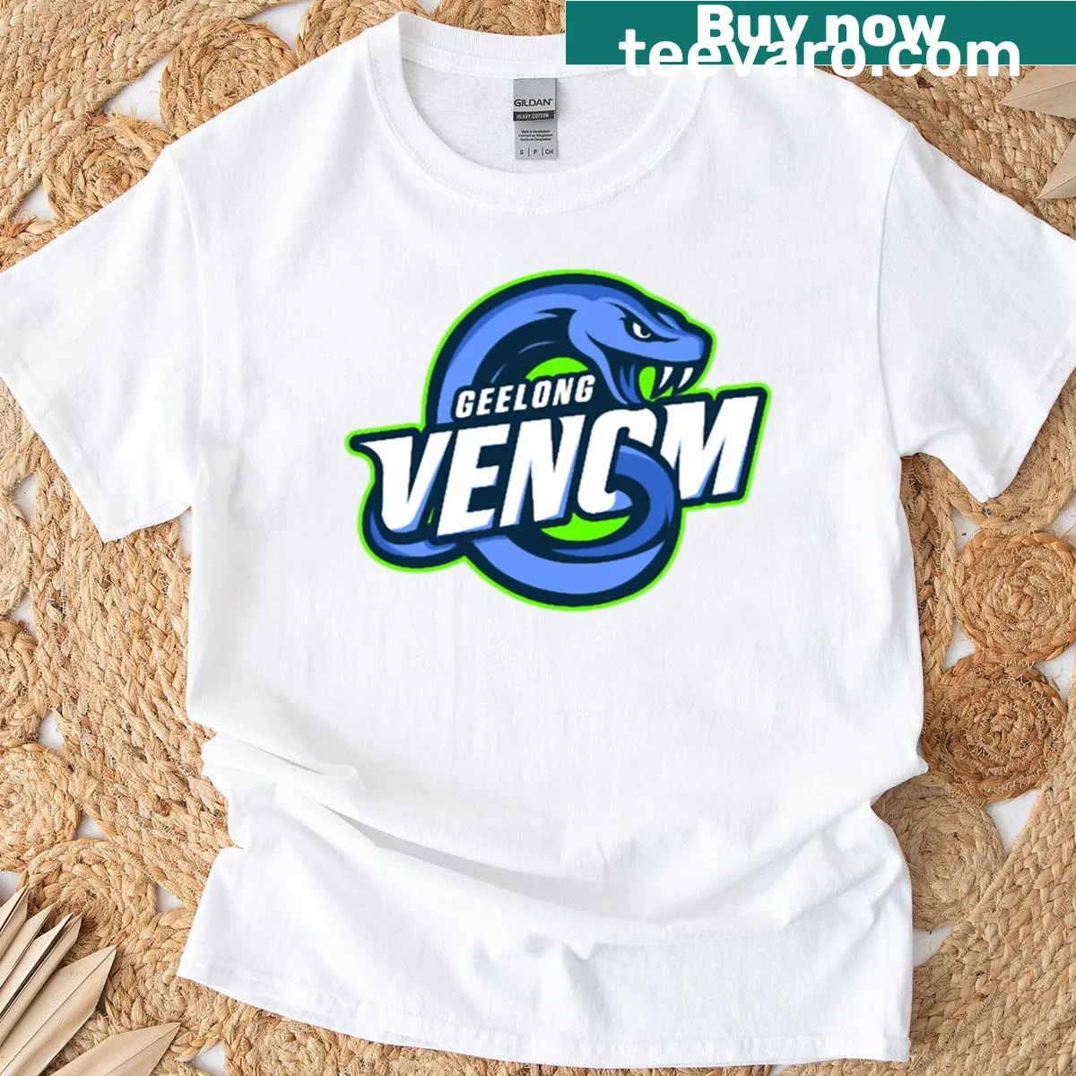 Geelong Venom team logo graphic on a sporty T-shirt — on a men's t-shirt