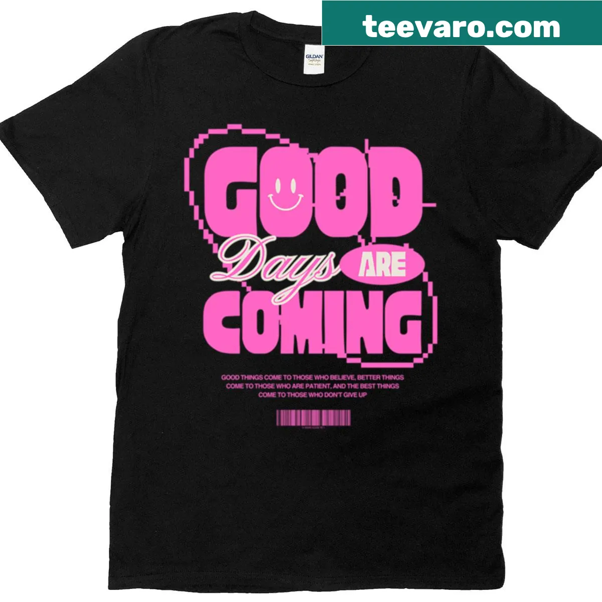 Typographic design saying Good Days Are Coming on a t-shirt — on a men's t-shirt