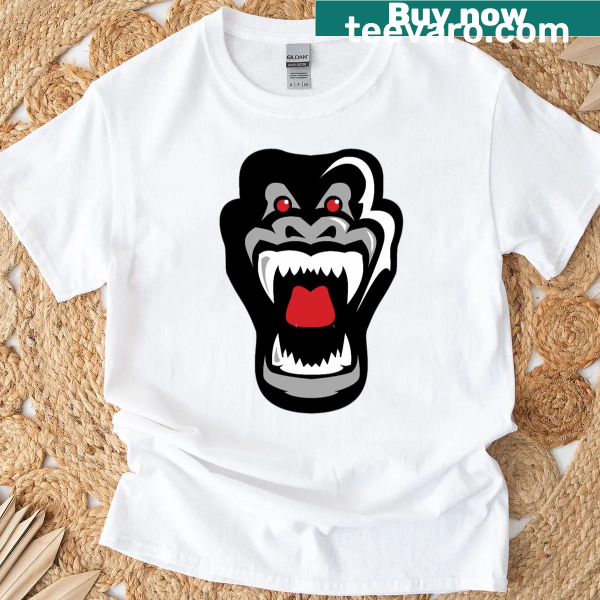 T-shirt featuring a bold graphic of a gorilla's head — on a men's t-shirt