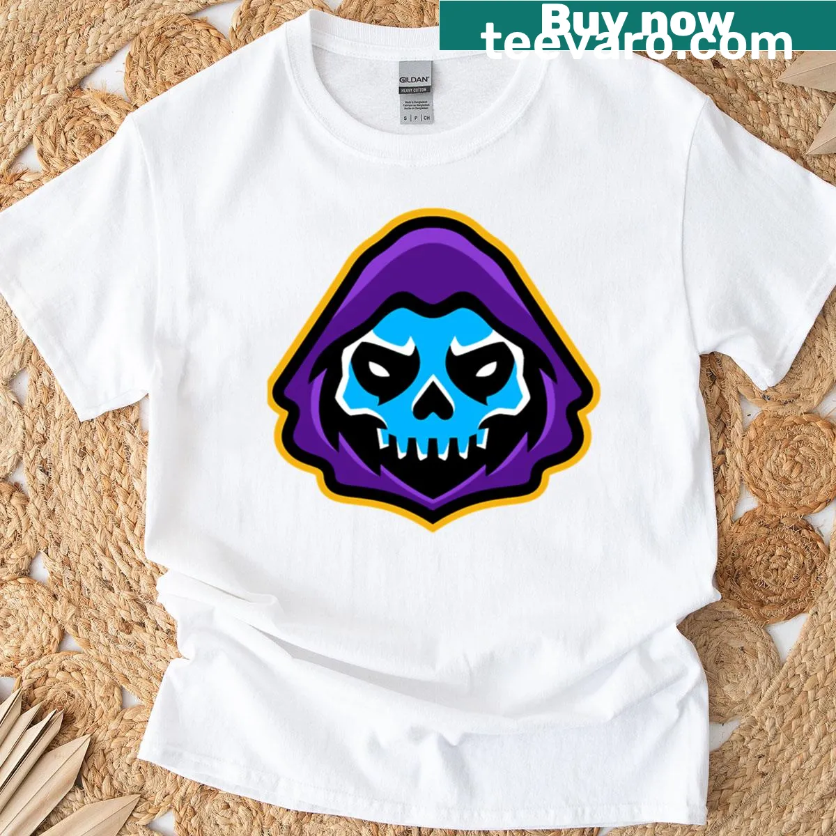 Sports mascot logo featuring the Grim Reaper on a t-shirt — on a men's t-shirt