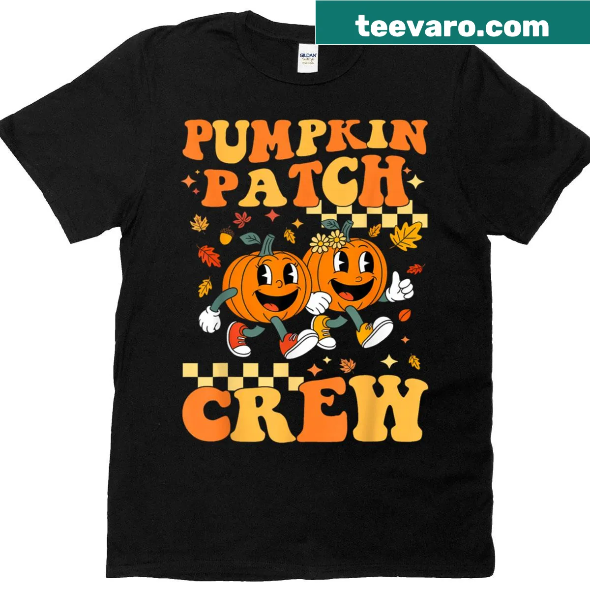 Vintage-distressed Thanksgiving t-shirt with pumpkin patch graphic — on a men's t-shirt