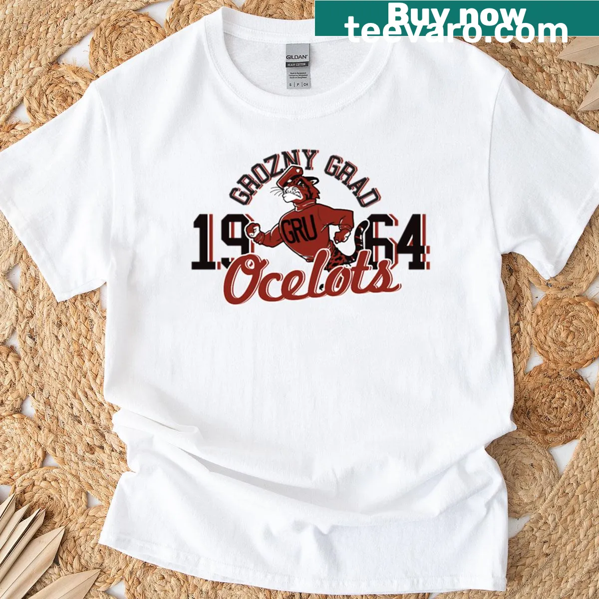 Cartoon t-shirt featuring a playful illustration of an ocelot — on a men's t-shirt