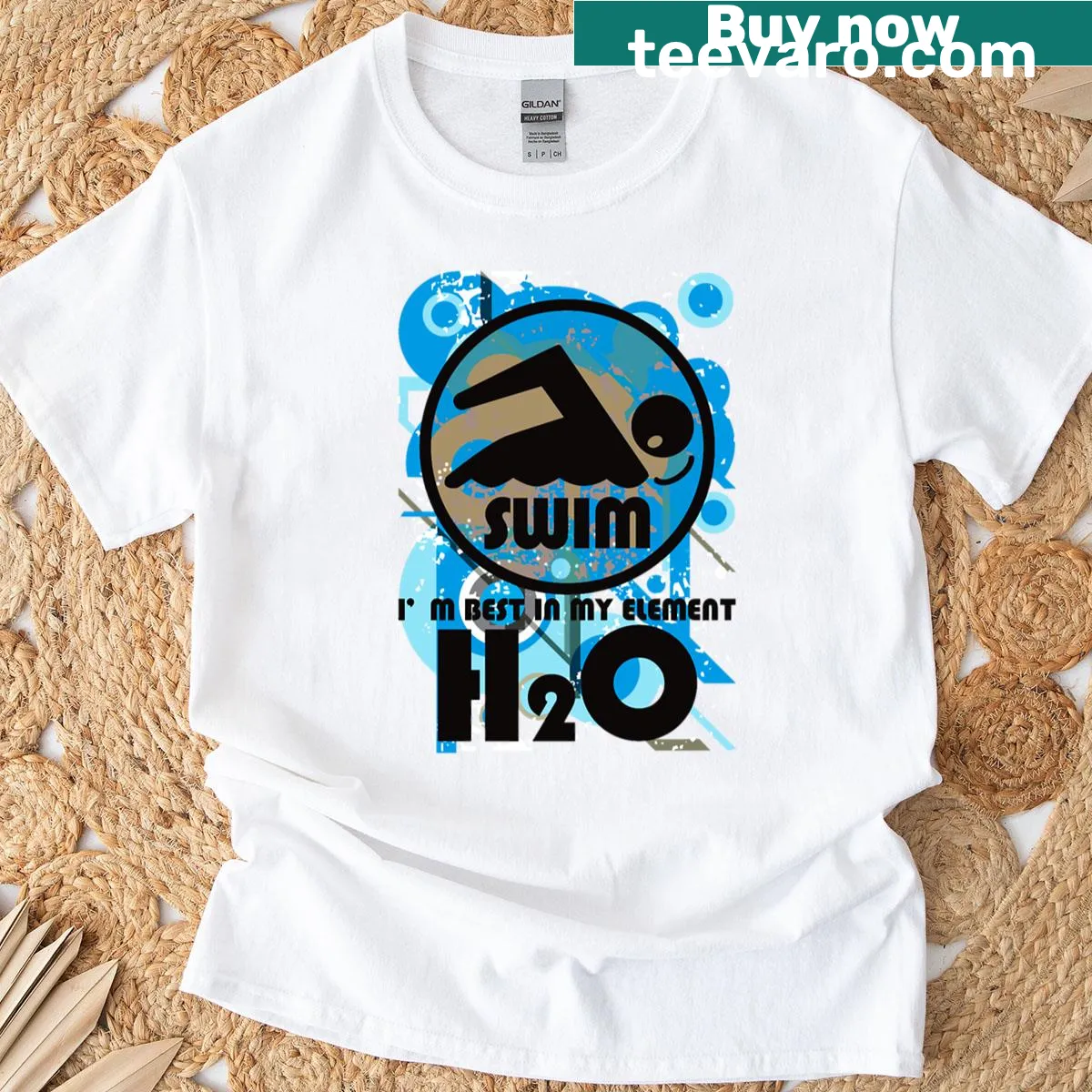 Cartoon swimmer graphic design on a humorous gaming-themed t-shirt. — on a men's t-shirt
