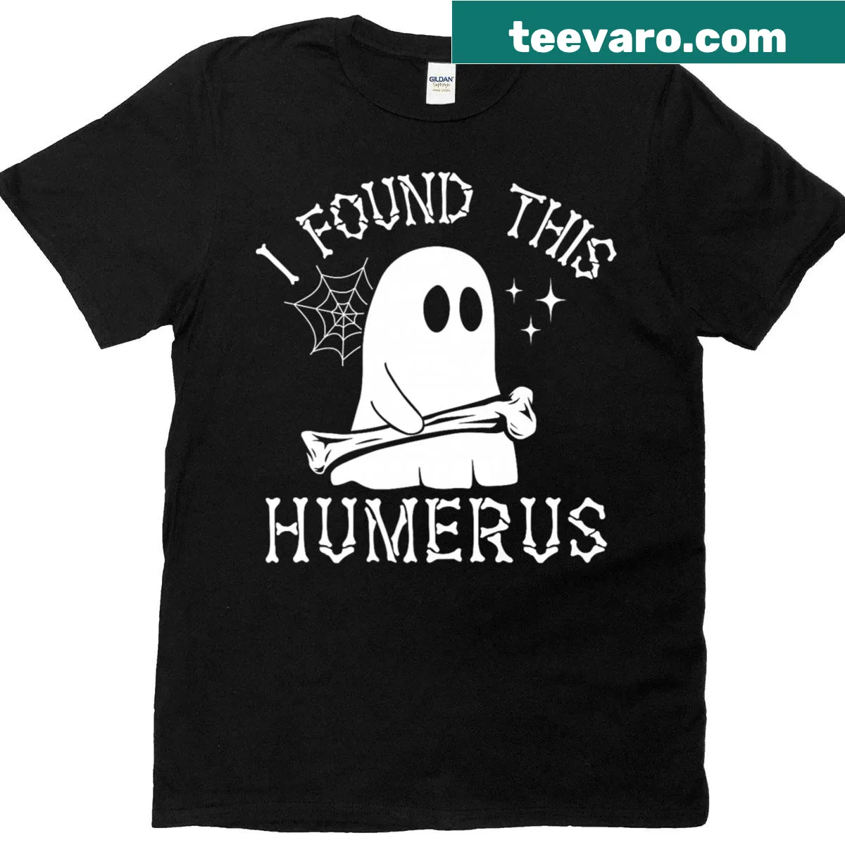 Funny Halloween shirt with skeleton design and humorous text — on a men's t-shirt