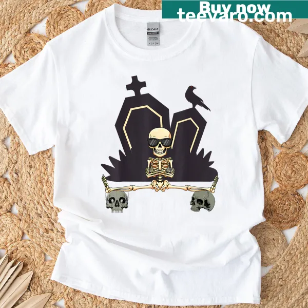 Skeleton sports design on Halloween-themed T-shirt