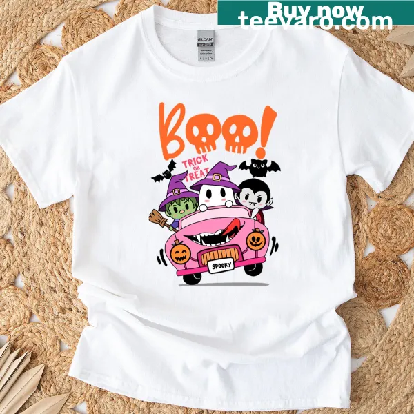 Funny t-shirt with typography saying 'Halloween Tis The Season Spooky Trick Or Treat'