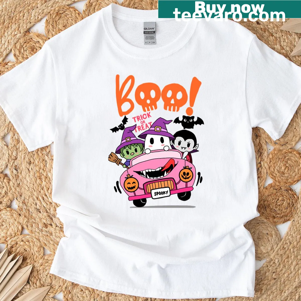Funny t-shirt with typography saying 'Halloween Tis The Season Spooky Trick Or Treat' — on a men's t-shirt