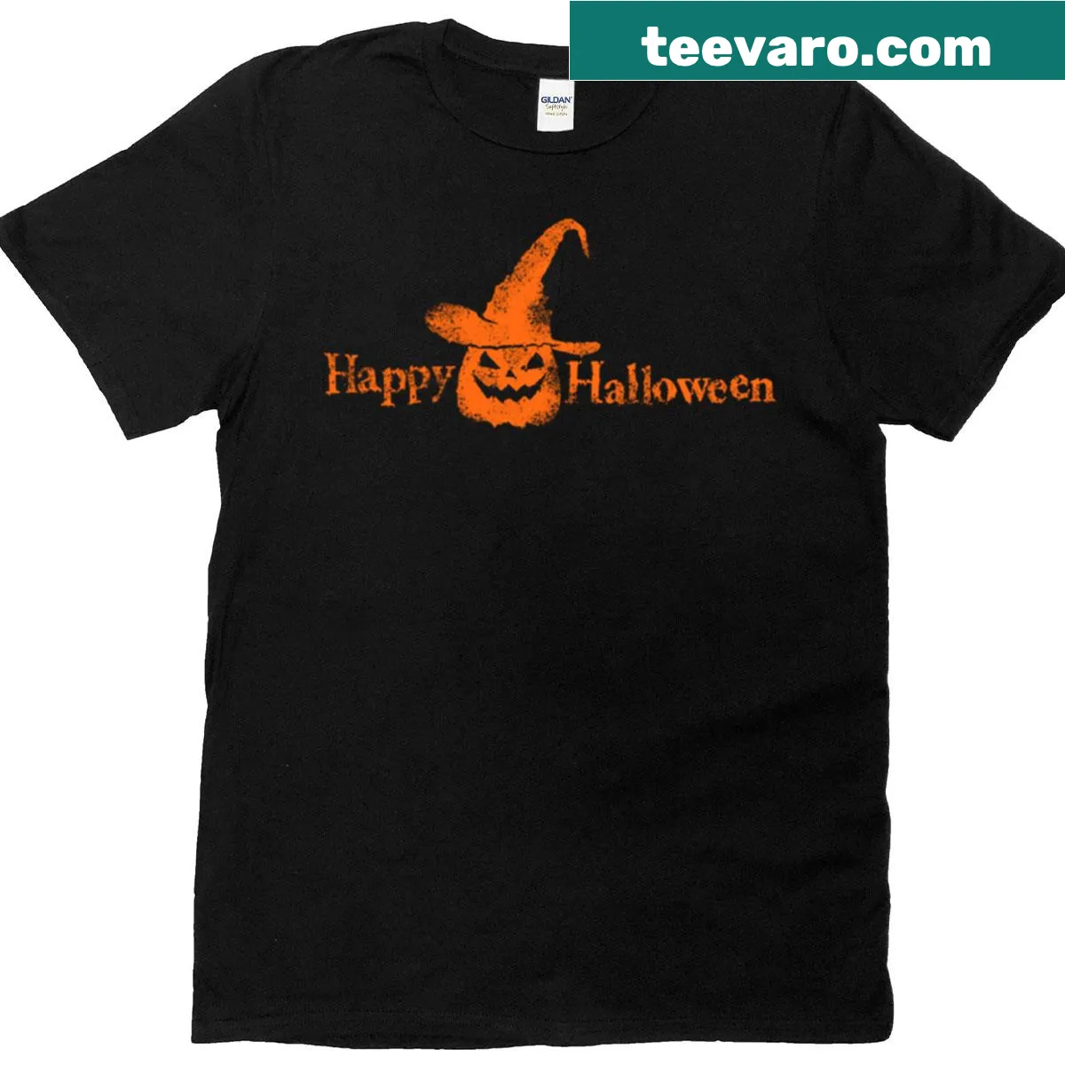 Cheerful spooky pumpkin graphic for Halloween — on a men's t-shirt