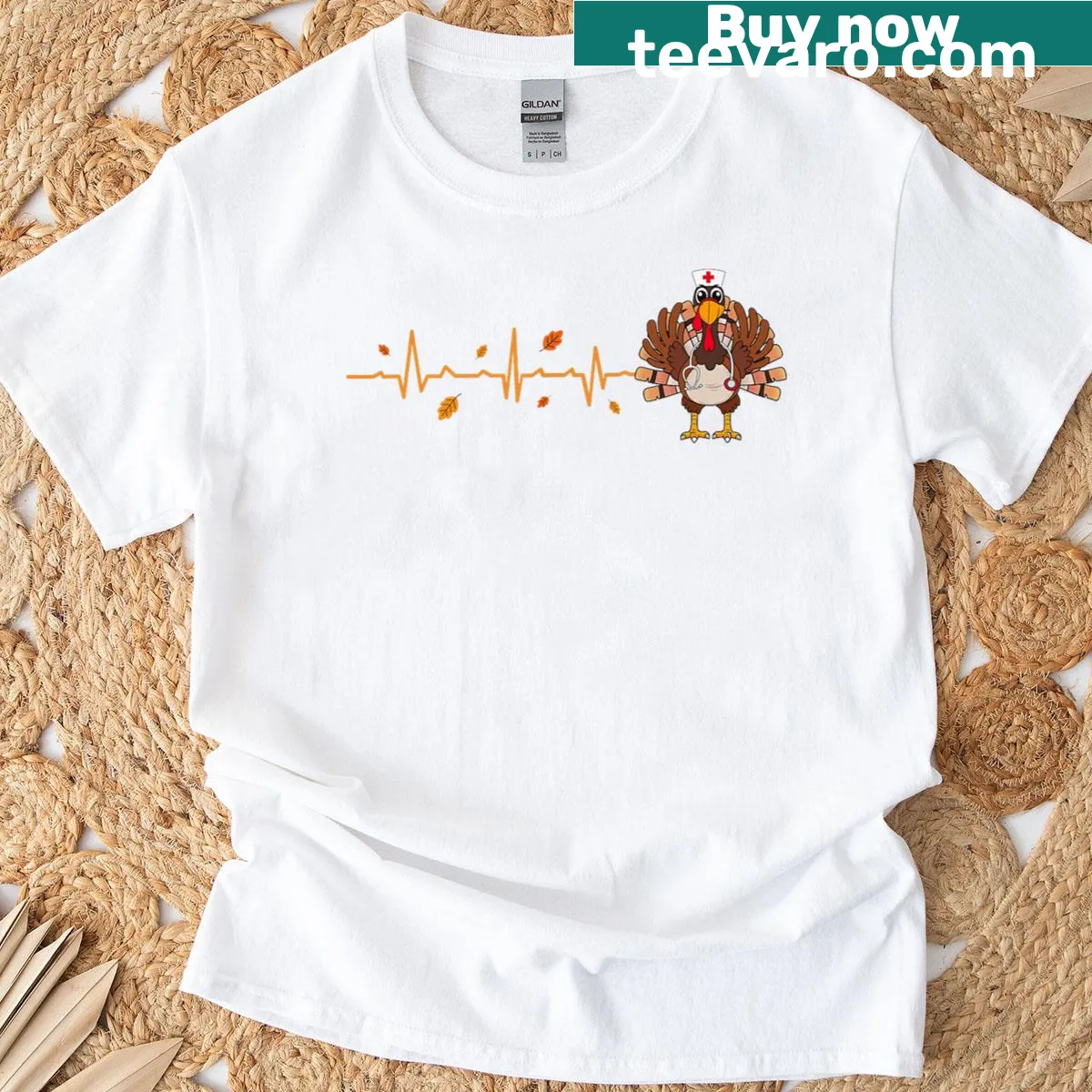 Thanksgiving nurse shirt with heartbeat turkey design — on a men's t-shirt