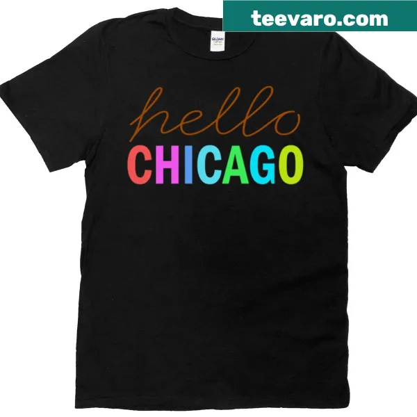 'Hello Chicago' graphic on a travel-themed shirt