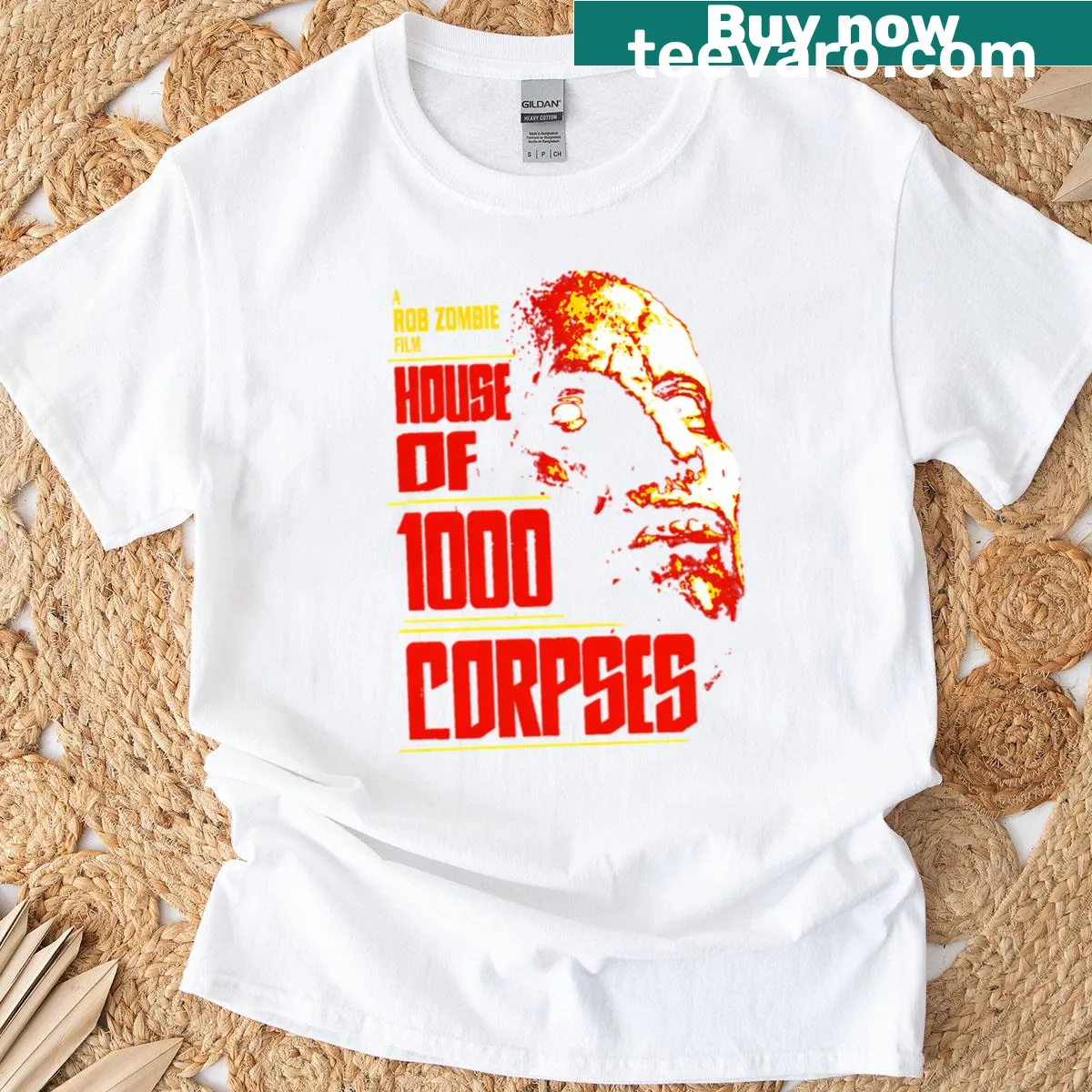 Vintage zombie film shirt inspired by House of 1000 Corpses — on a men's t-shirt