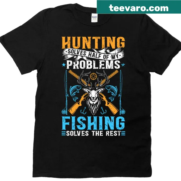 Funny Hunting Fishing t-shirt with bold text graphic