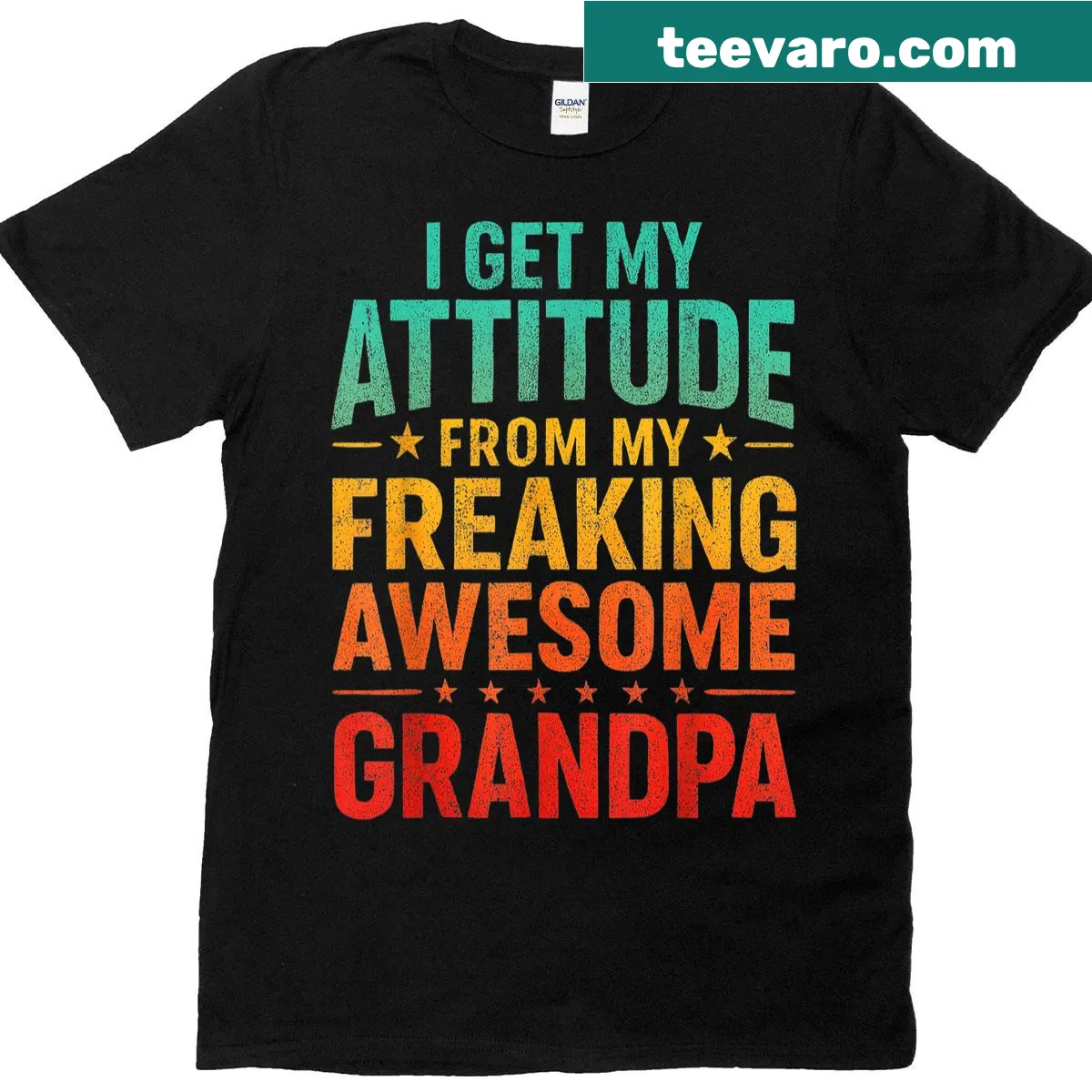 Retro shirt with 'I Get My Attitude From My Freaking Awesome Grandpa' text — on a men's t-shirt