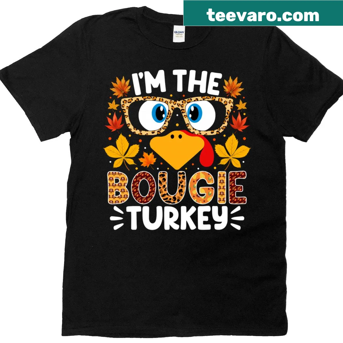 Funny Thanksgiving shirt with 'I'm The Bougie Turkey' text — on a men's t-shirt