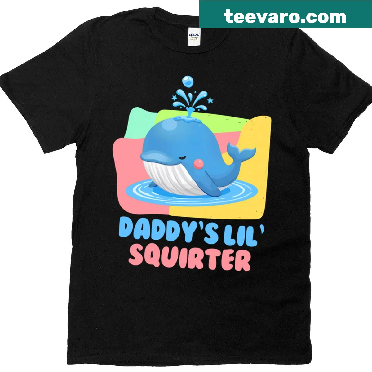 Funny dad t-shirt with 'Daddy's Lil Squirter' text in playful typography — on a men's t-shirt