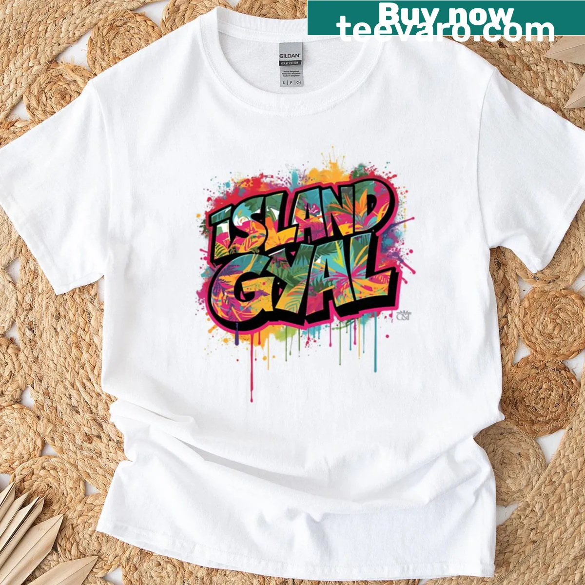 Graffiti style design celebrating island culture on a T-shirt. — on a men's t-shirt