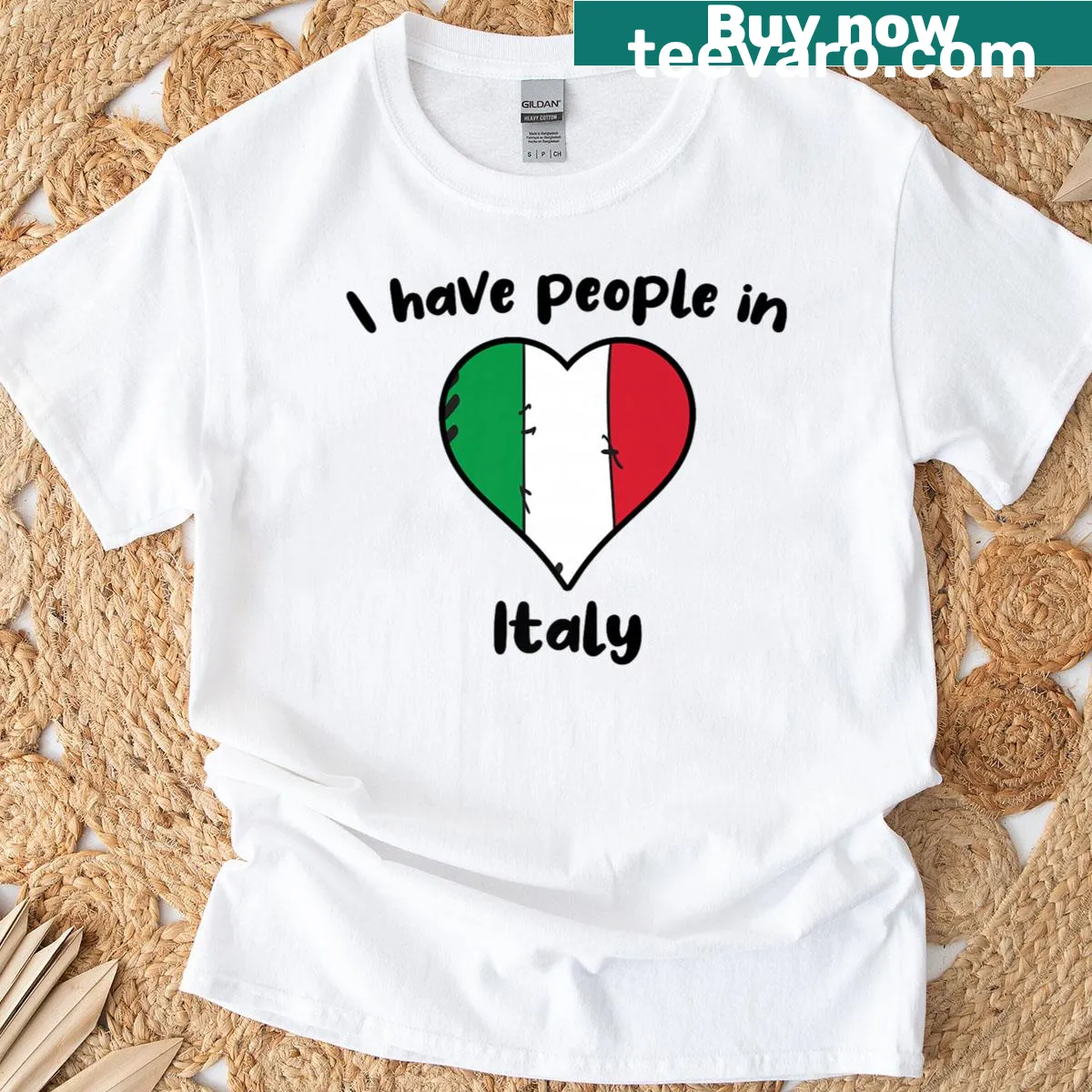 Italian flag heart graphic T-shirt — on a men's t-shirt