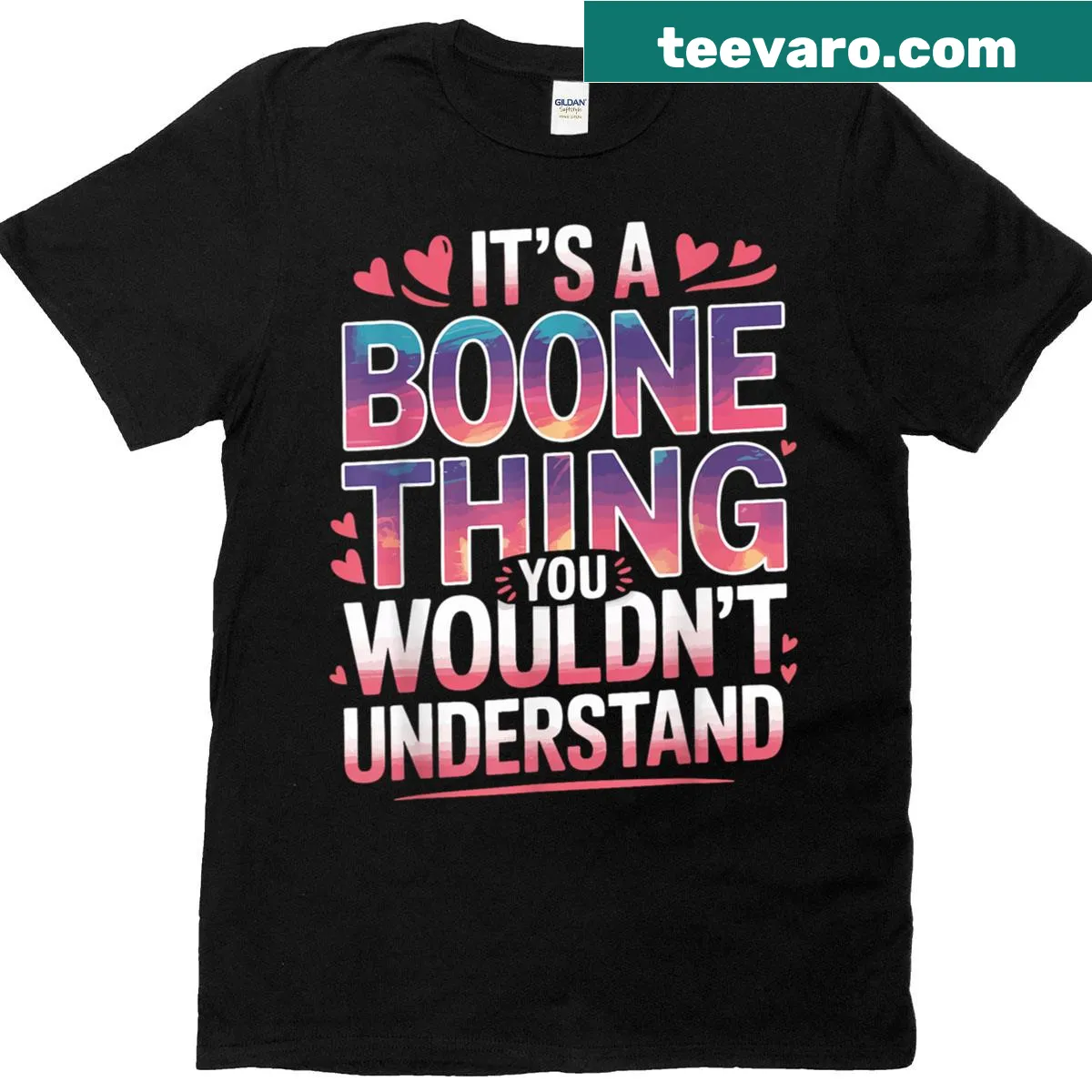 Sentimental Boone themed T-shirt with heart graphic — on a men's t-shirt