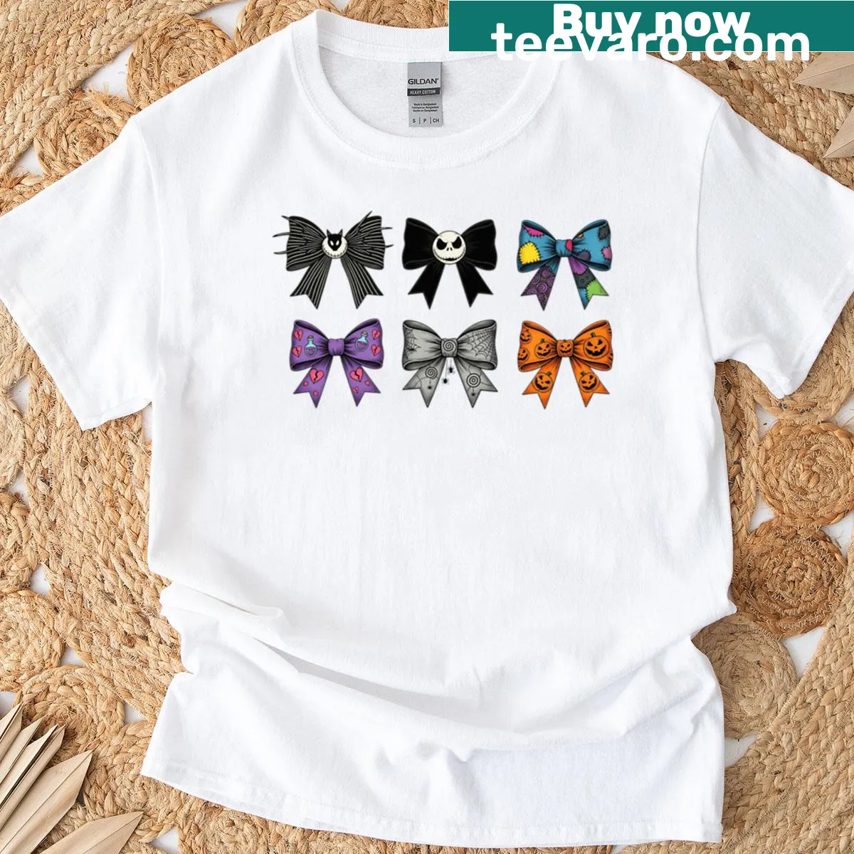 Shirt featuring Jack's spooky bow design — on a men's t-shirt