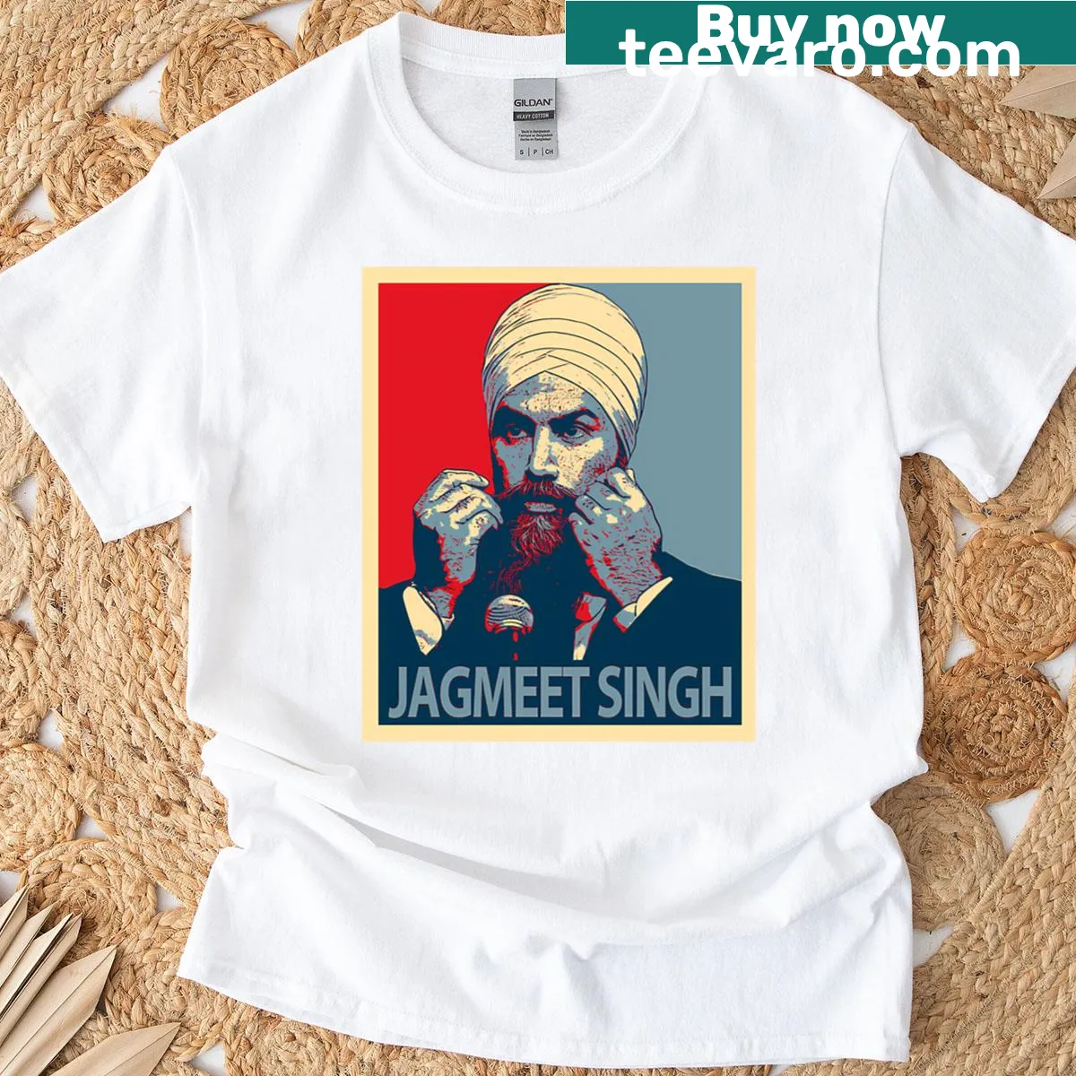 T-shirt featuring Jagmeet Singh's name prominently — on a men's t-shirt