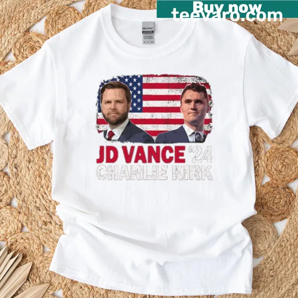 American flag t-shirt featuring J.D. Vance and Charlie Kirk