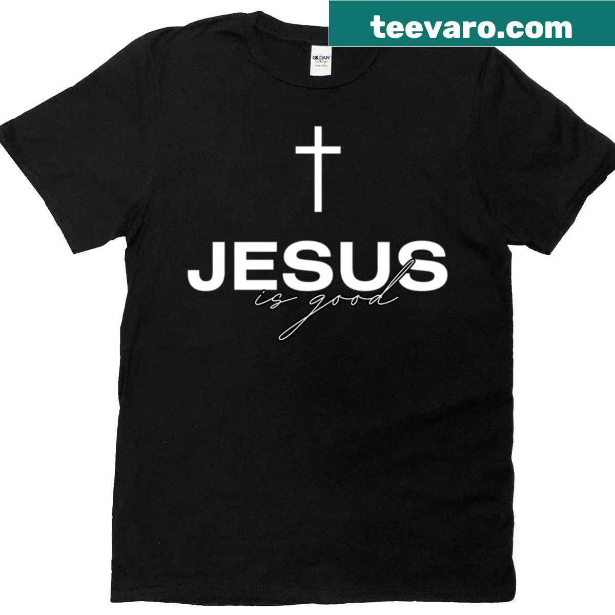 T-shirt featuring the phrase 'Jesus Is Good' — on a men's t-shirt